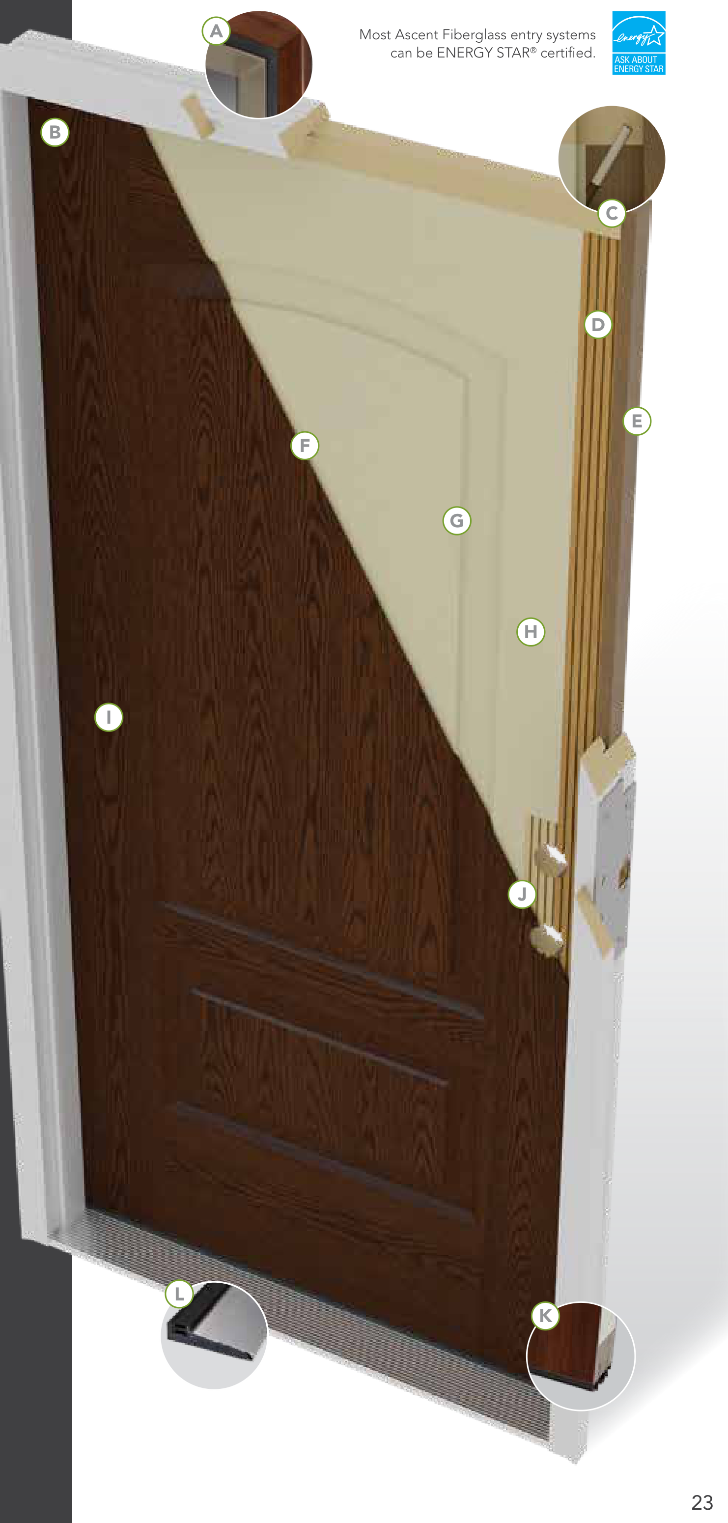 ProVia Ascent entry door cutaway showing the foam core and composite bottom rail