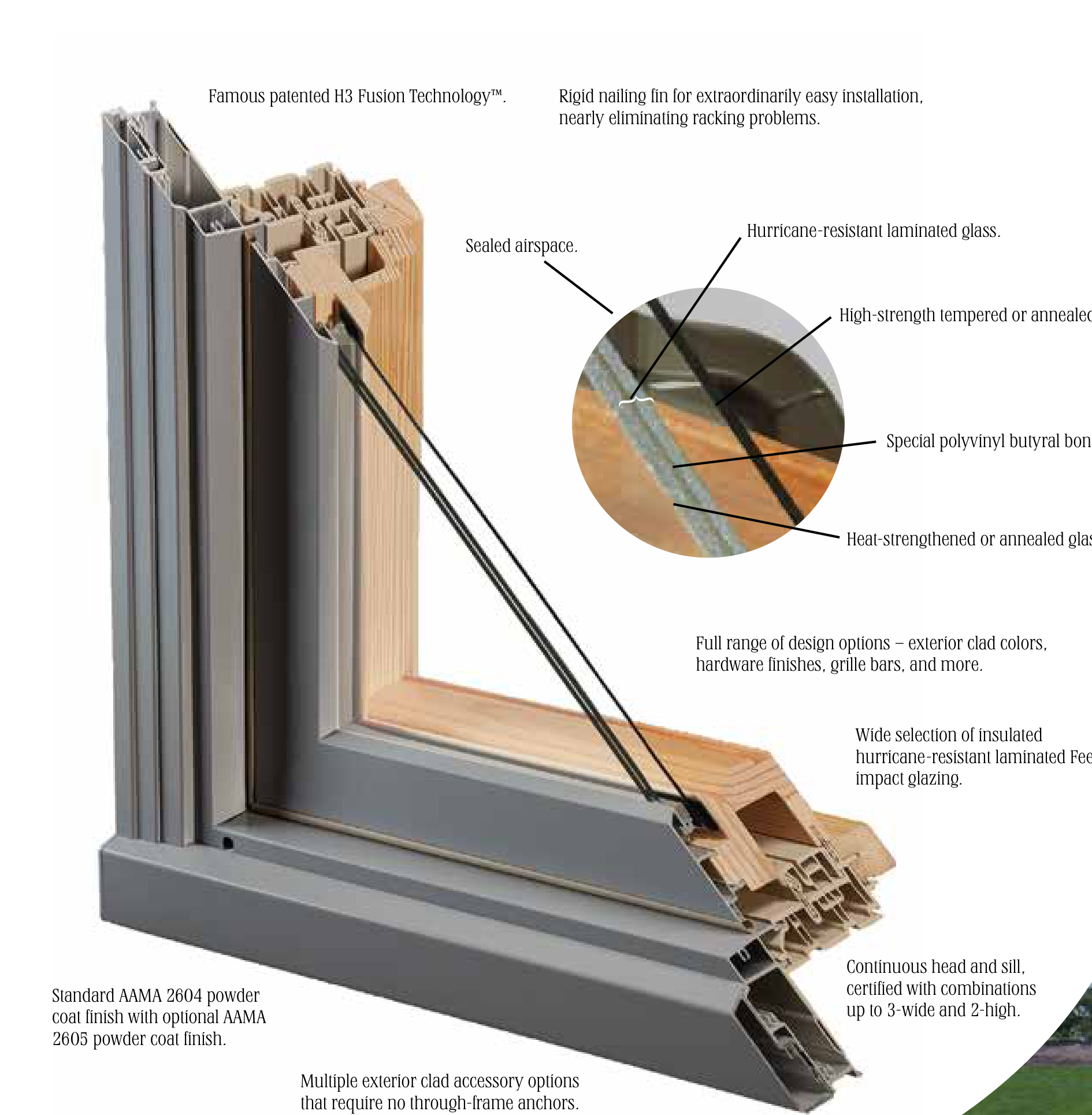 Sierra Pacific H3 frame cross-section — clad exterior over a solid wood core