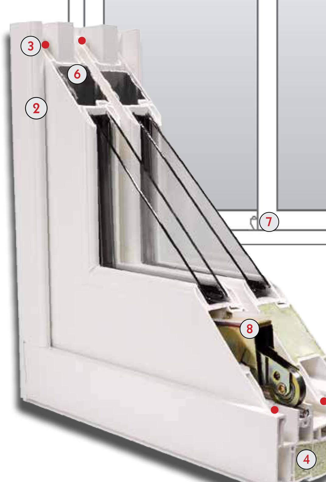 Soft-Lite Kingsroyal Glide patio door cutaway showing the foam-filled frame and reinforced sash stile